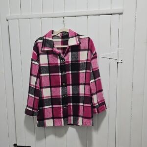 Pink and Black Plaid Button-Up Shirt Flannel